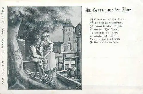 A5207 AK Allemagne, Verlag von Fritz Schardt Nurnberg Poesie Volkslied dessin 1898 - Am Brunnen