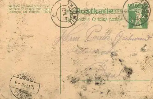 A5172 Stationery card Switzerland Therwil - Basel 1910