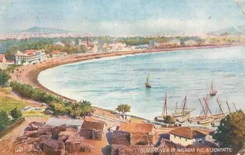 A5014 India Bombay view of Malabar Hill & Chowpatty