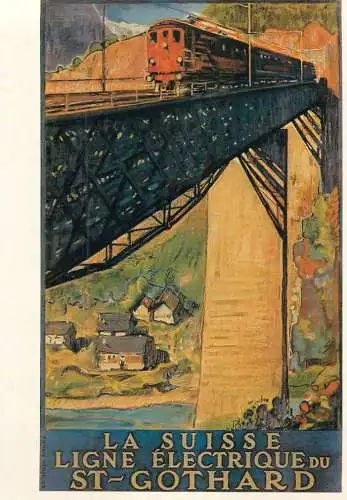 A5059 Advertising poster modern postcard tourism Switzerland St. Gothard electric railway