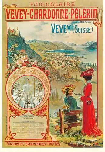 A5059 Advertising poster modern postcard tourism Suisse funiculaire Vevey Chardonne Pelerin