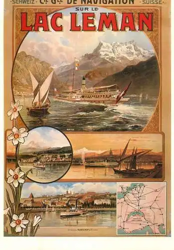A5059 Advertising poster modern postcard tourism Switzerland navigation Lac Leman