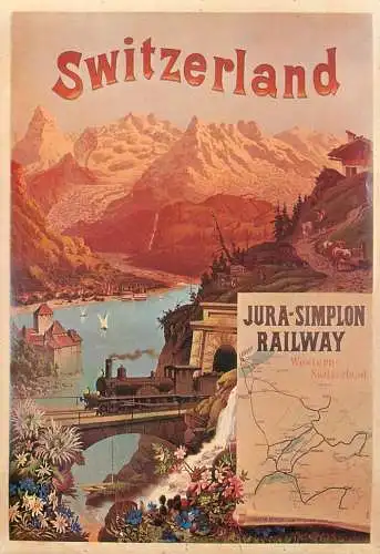A5059 Advertising poster modern postcard tourism Switzerland Jura Simplon Railway