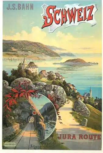 A5059 Advertising poster modern postcard tourism Schweiz Jura route J.S. Bahn