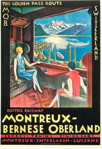 A5059 Advertising poster modern postcard MOB the Golden Pass Route Montreux Bernese Oberland electric railway