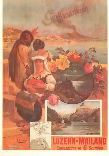 A5059 Advertising poster modern postcard Chemin de Fer Gotthardbahn Luzern - Mailand, F. Hugo d`Alesi