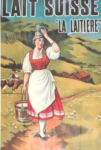 A5059 Advertising poster modern postcard lait Suisse la laitiere milkmaid