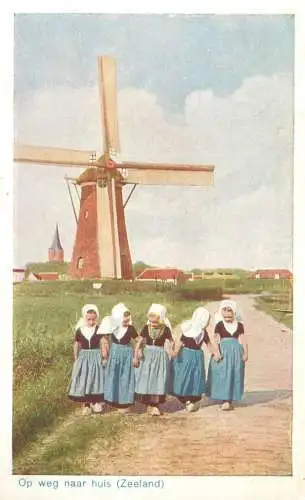 A5267 Netherlands Zeeland windmill and young girls with folk costumes