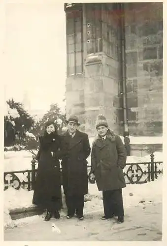 Anonymous persons group photo in winter souvenir
