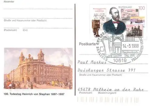 A5717 Postkarte Deutschland Todestag Heinrich von Stephan 1997