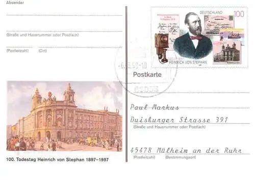 A5717 Postkarte Deutschland Todestag Heinrich von Stephan 1997