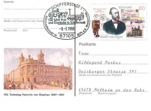 A5717 Postkarte Deutschland Todestag Heinrich von Stephan 1997