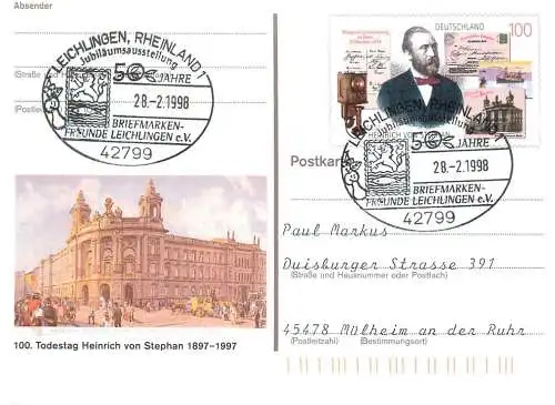 A5717 Postkarte Deutschland Todestag Heinrich von Stephan 1997