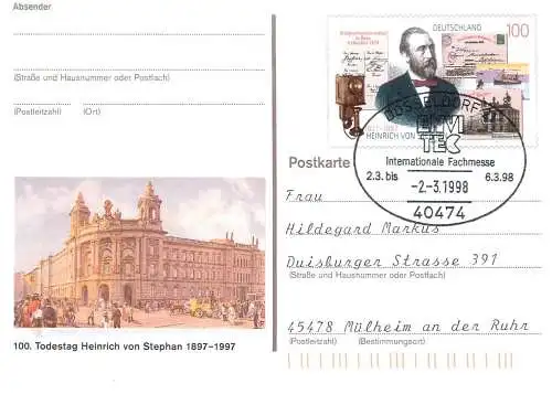 A5717 Postkarte Deutschland Todestag Heinrich von Stephan 1997