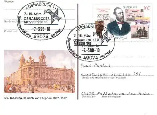 A5717 Postkarte Deutschland Todestag Heinrich von Stephan 1997