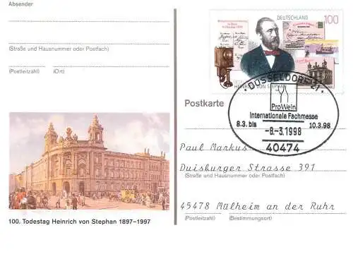 A5717 Postkarte Deutschland Todestag Heinrich von Stephan 1997
