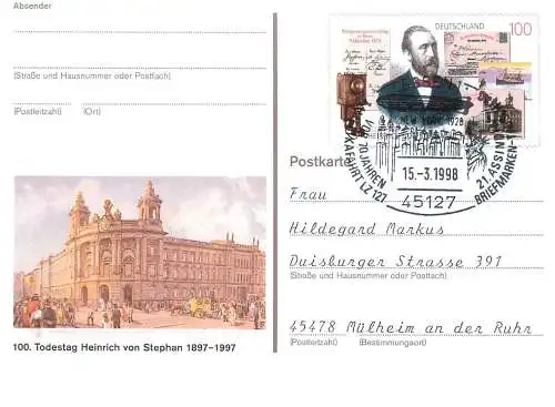 A5717 Postkarte Deutschland Todestag Heinrich von Stephan 1997