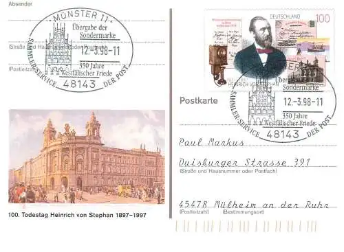 A5717 Postkarte Deutschland Todestag Heinrich von Stephan 1997