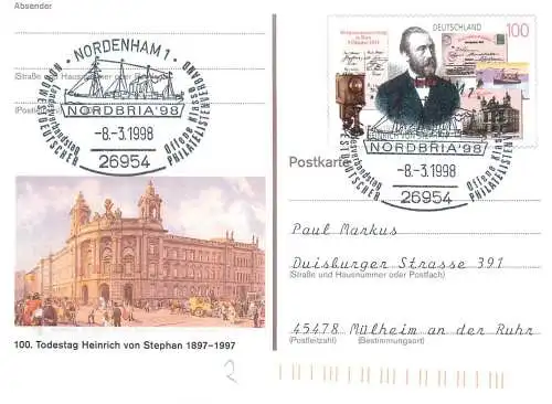 A5717 Postkarte Deutschland Todestag Heinrich von Stephan 1997