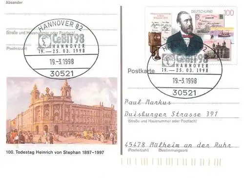 A5717 Postkarte Deutschland Todestag Heinrich von Stephan 1997