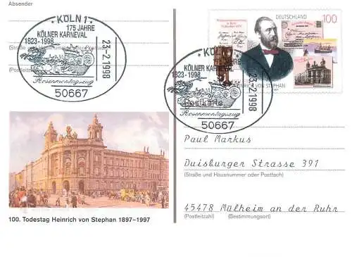 A5717 Postkarte Deutschland Todestag Heinrich von Stephan 1997