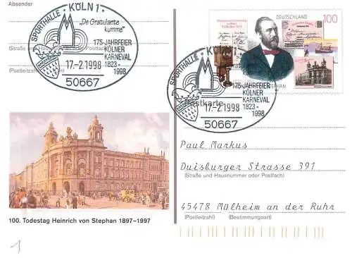 A5717 Postkarte Deutschland Todestag Heinrich von Stephan 1997