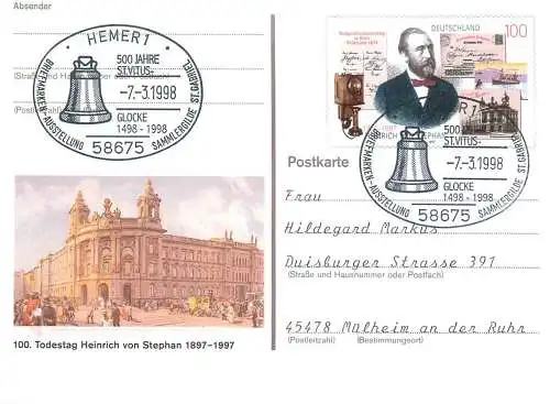 A5717 Postkarte Deutschland Todestag Heinrich von Stephan 1997