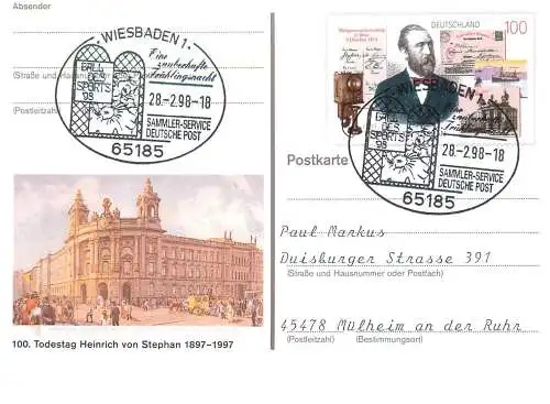 A5717 Postkarte Deutschland Todestag Heinrich von Stephan 1997