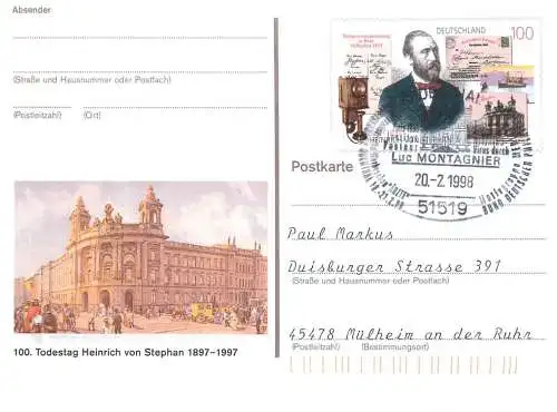 A5717 Postkarte Deutschland Todestag Heinrich von Stephan 1997