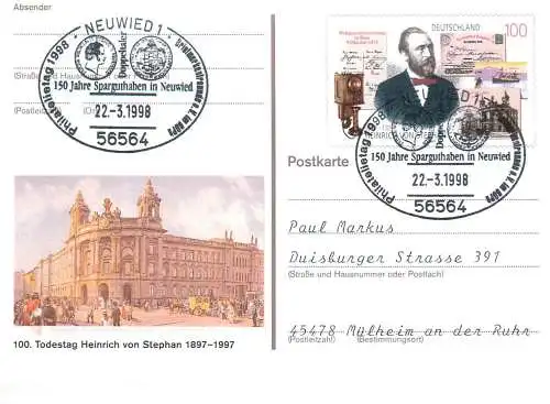 A5717 Postkarte Deutschland Todestag Heinrich von Stephan 1997