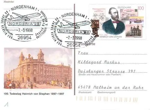 A5717 Postkarte Deutschland Todestag Heinrich von Stephan 1997