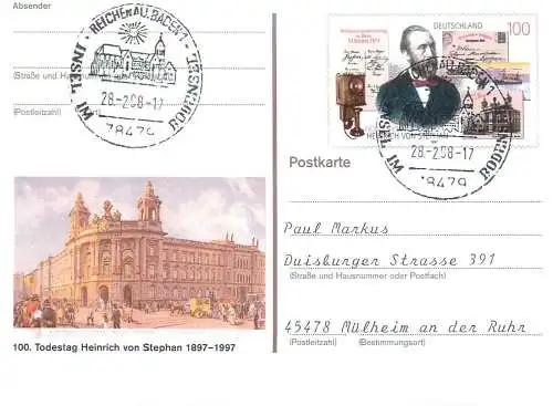 A5717 Postkarte Deutschland Todestag Heinrich von Stephan 1997