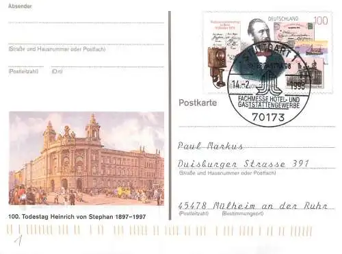 A5717 Postkarte Deutschland Todestag Heinrich von Stephan 1997