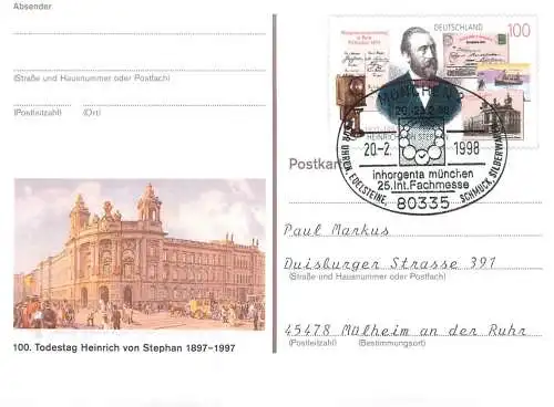 A5717 Postkarte Deutschland Todestag Heinrich von Stephan 1997