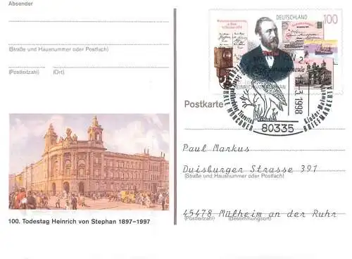 A5717 Postkarte Deutschland Todestag Heinrich von Stephan 1997