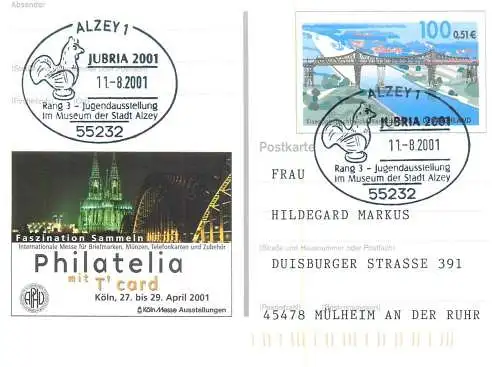 A5717 Postkarte Eisenbahnhochbrucke Rendsburg Philatelia Koln Messe Ausstellungen 2001
