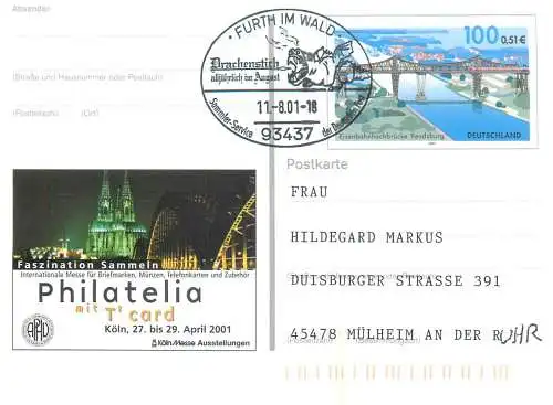 A5717 Postkarte Eisenbahnhochbrucke Rendsburg Philatelia Koln Messe Ausstellungen 2001