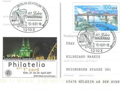 A5717 Postkarte Eisenbahnhochbrucke Rendsburg Philatelia Koln Messe Ausstellungen 2001