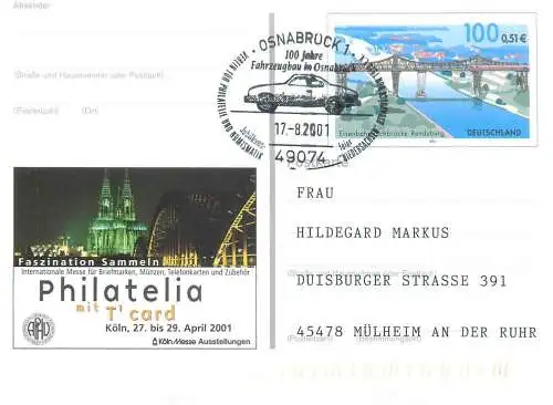 A5717 Postkarte Eisenbahnhochbrucke Rendsburg Philatelia Koln Messe Ausstellungen 2001