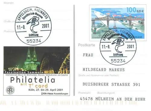 A5717 Postkarte Eisenbahnhochbrucke Rendsburg Philatelia Koln Messe Ausstellungen 2001