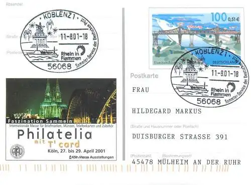 A5717 Postkarte Eisenbahnhochbrucke Rendsburg Philatelia Koln Messe Ausstellungen 2001