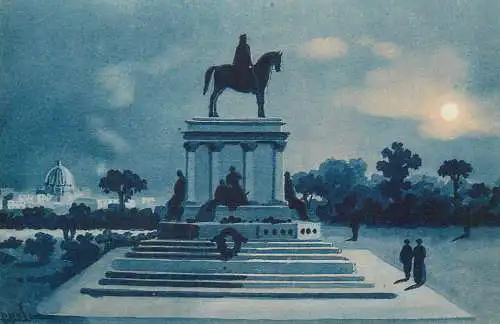 A5762 Italia Rome by night moonlight postcard Roma Garibaldi sul Gianicolo