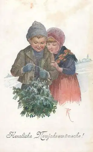 A5270 Herzliche Neujahrwunsche signed illustration