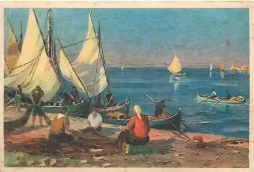 A5763 Cartolina postale illustratore seascape sailing boats