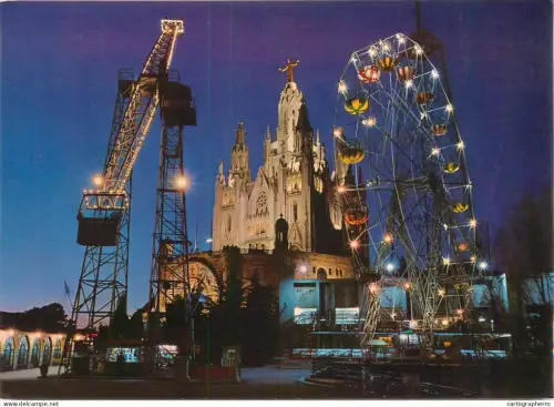 A5307 Spain Barcelona Tibidabo Holy Heart Church night view