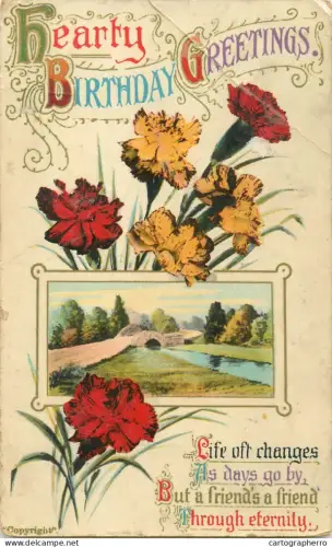 A5301 Holidays and celebrations Hearty Birthday greetings floral motif illustration postcard
