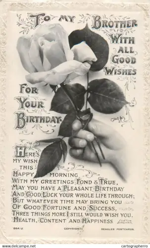 A5301 Holidays and celebrations greetings To my Brother for your Birthday floral motif embossed postcard
