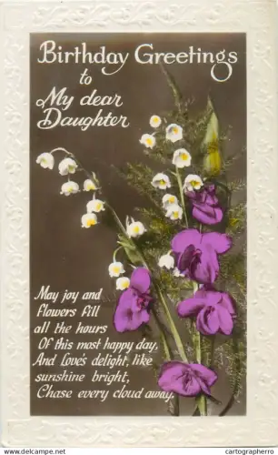 A5301 Holidays and celebrations Daughter's Birthday greetings floral motif embossed postcard