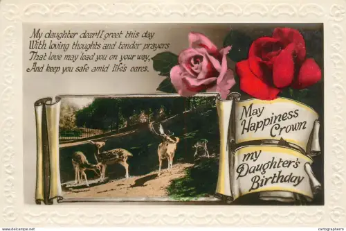 A5301 Holidays and celebrations Daughter's Birthday greetings embossed postcard