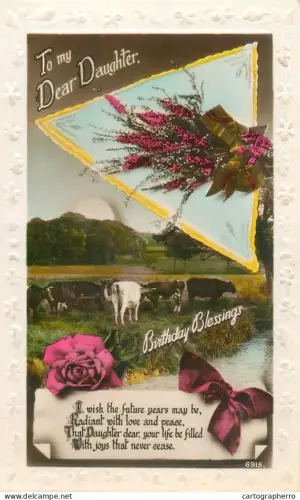 A5301 Holidays and celebrations greetings To my dear daughter birthday blessings embossed postcard